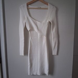 Abercrombie & Fitch White Wrapover Bodycon Dress With Long Sleeves
